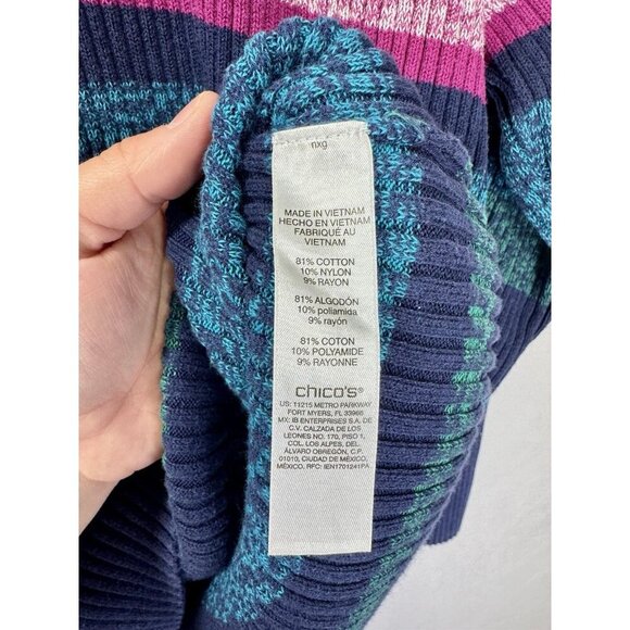Chicos Ribbed Knit V-Neck Sweater Womens 3/XL Multicolor Stripe Pullover Classic - Picture 5 of 10